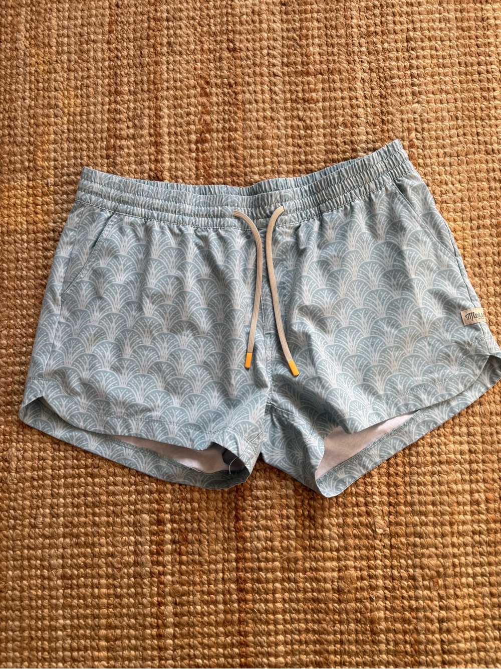 Marsh Wear Men’s Beach Shorts Unlined — Blue Art Deco Print — XL